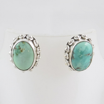 Pure silver handmade natural tibet turquoise ear-studs